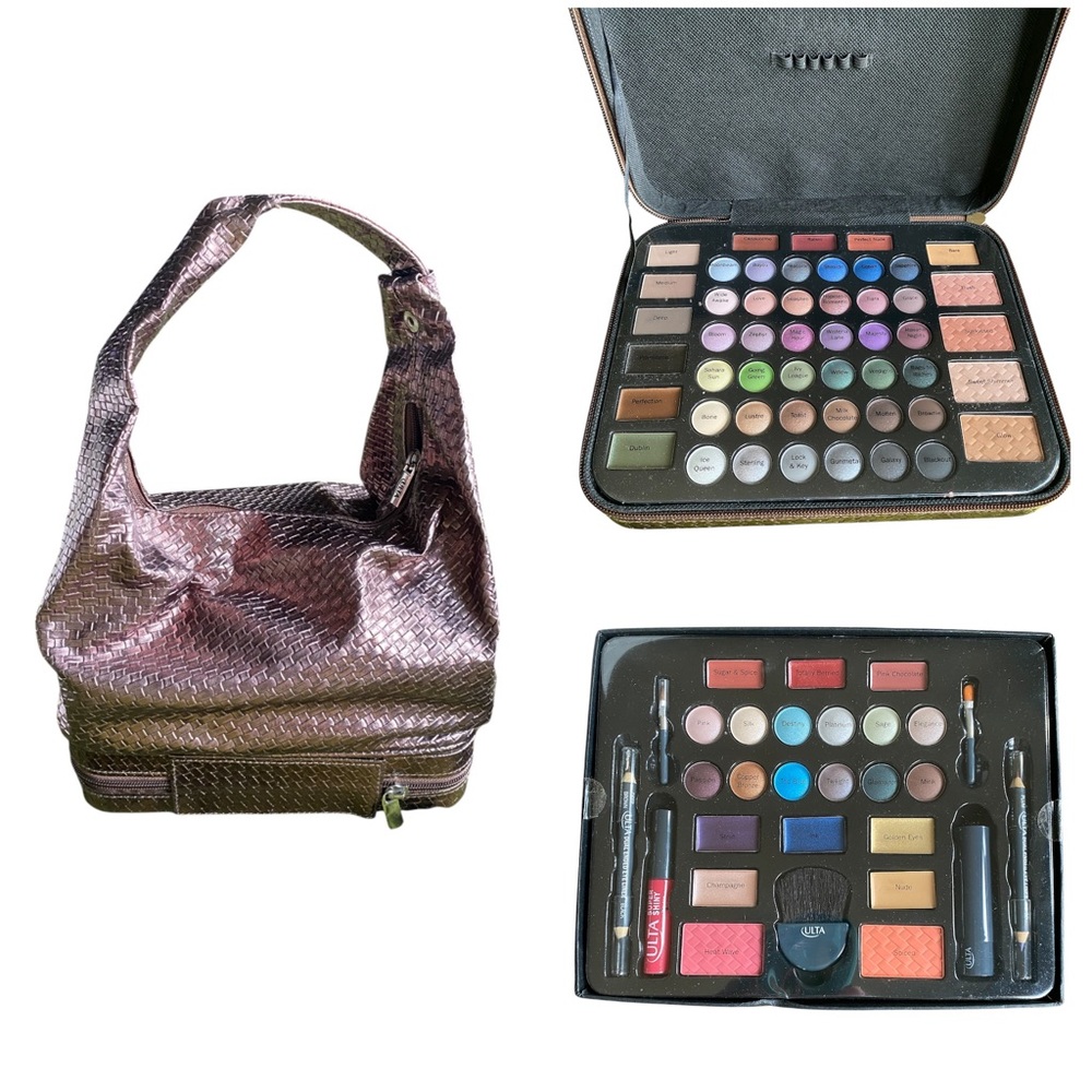 New Ulta Beauty Shimmery Makeup Bag with Palettes, Pencils & Brushes Gift Set
